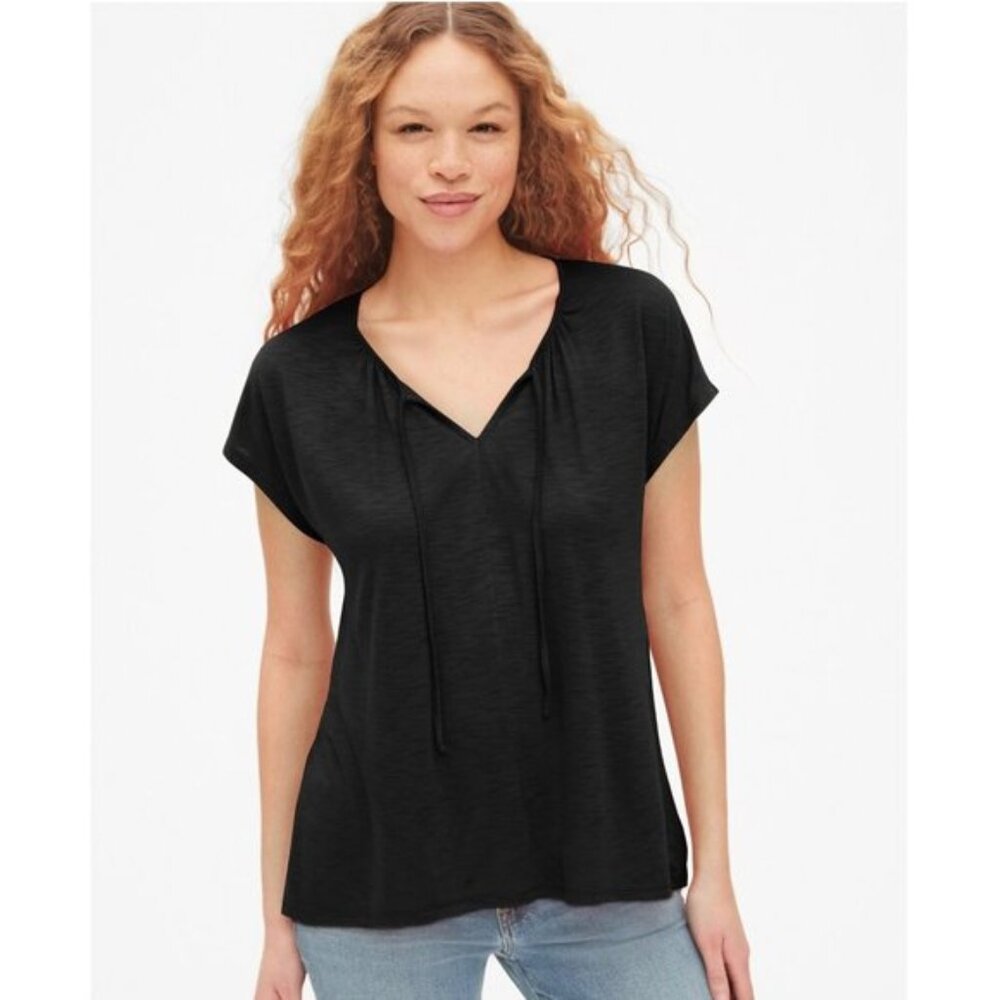 GAP Soft Slub Dolaman Sleeve Tie-Neck Top